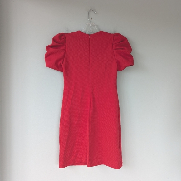 Calvin Klein Petite Women's Red/Pink Textured Puff Sleeve Dress - Picture 6 of 8